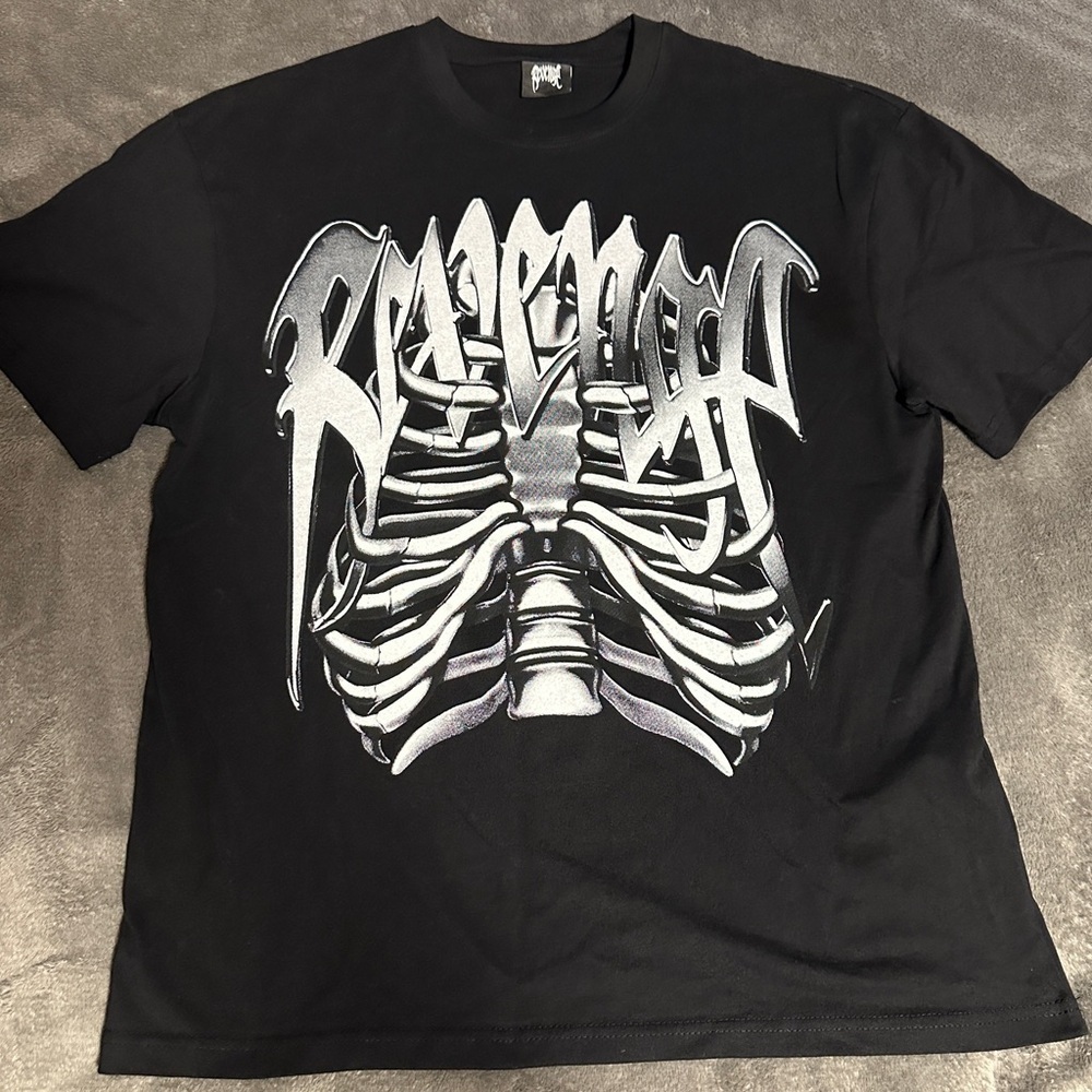 Revenge Black Short Sleeve Tee with Skeleton, Ribcage Graphic New